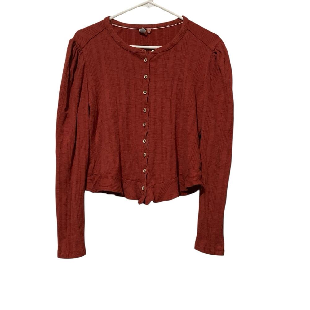 Pilcro Button Front Blouse Women’s Size Large Rust Orange Long sleeve